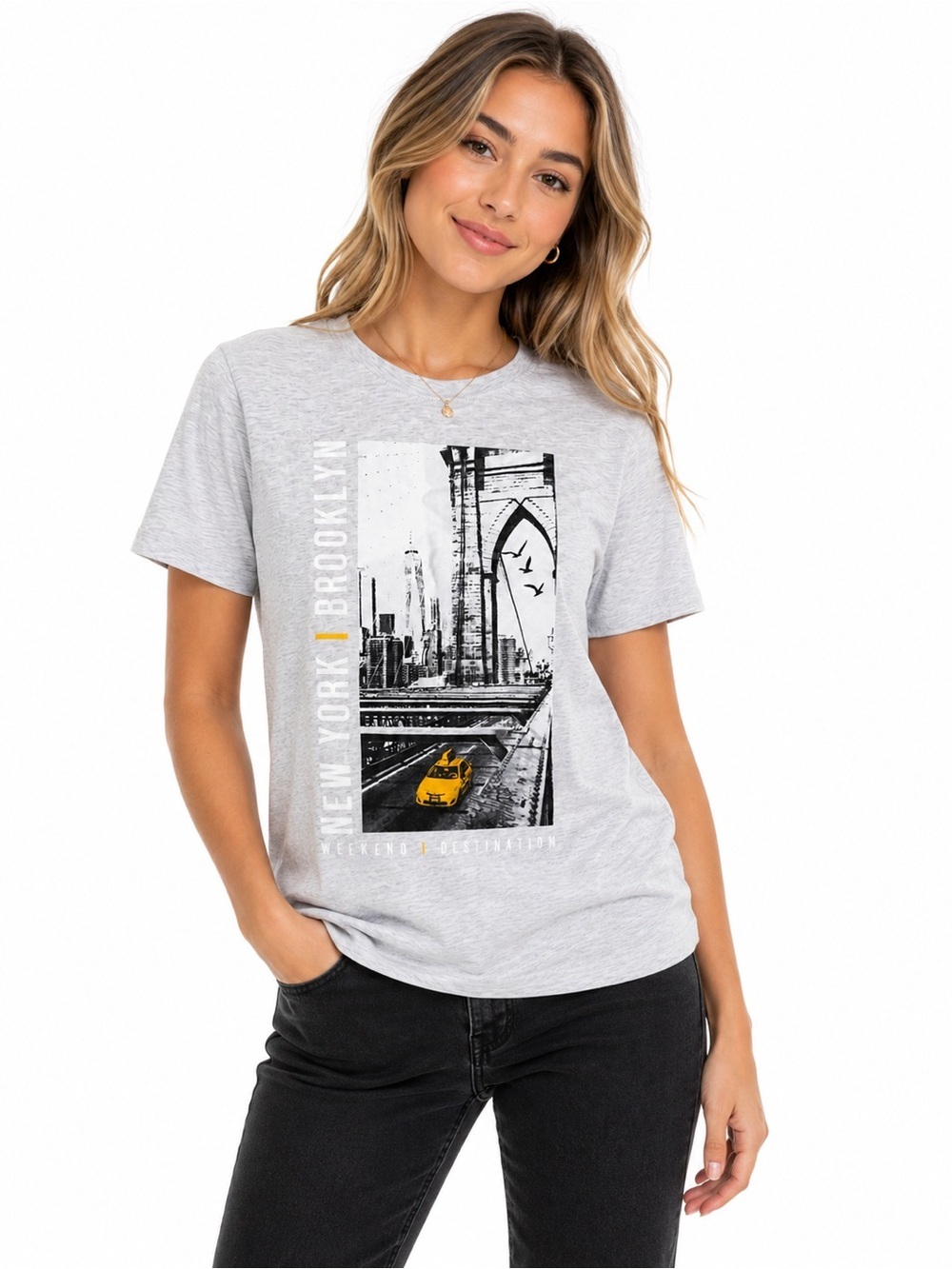 Gray New York Graphic Tee with Yellow Taxi Size Small